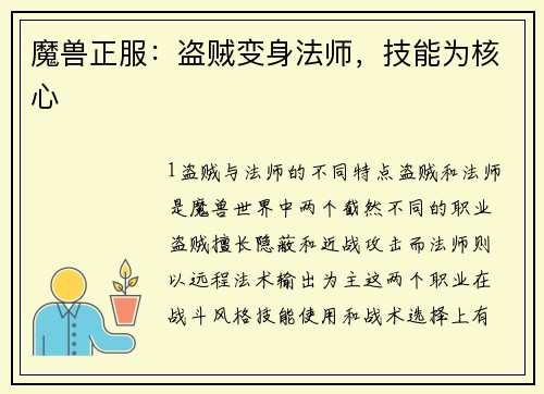 魔兽正服：盗贼变身法师，技能为核心